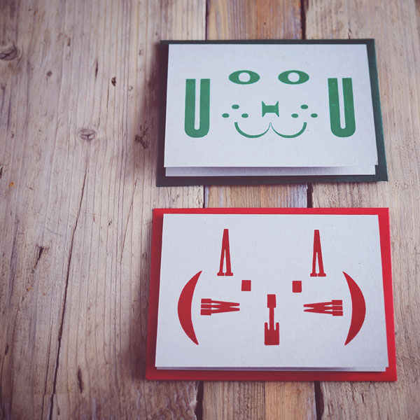 Miaow and Bow Wow letterpress cards